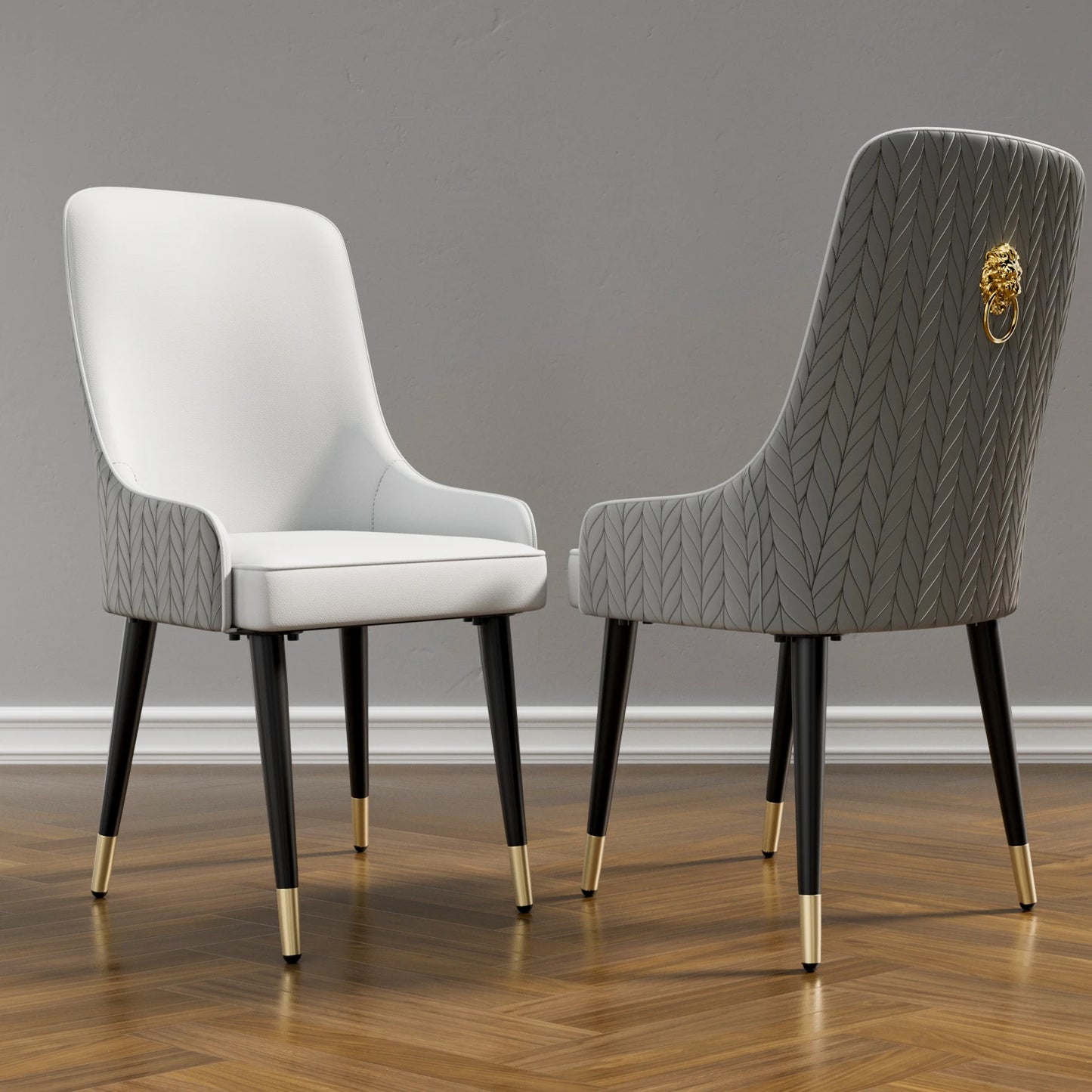 Tufted Back Lion Head Pull Ring Modern Set Dining Chairs