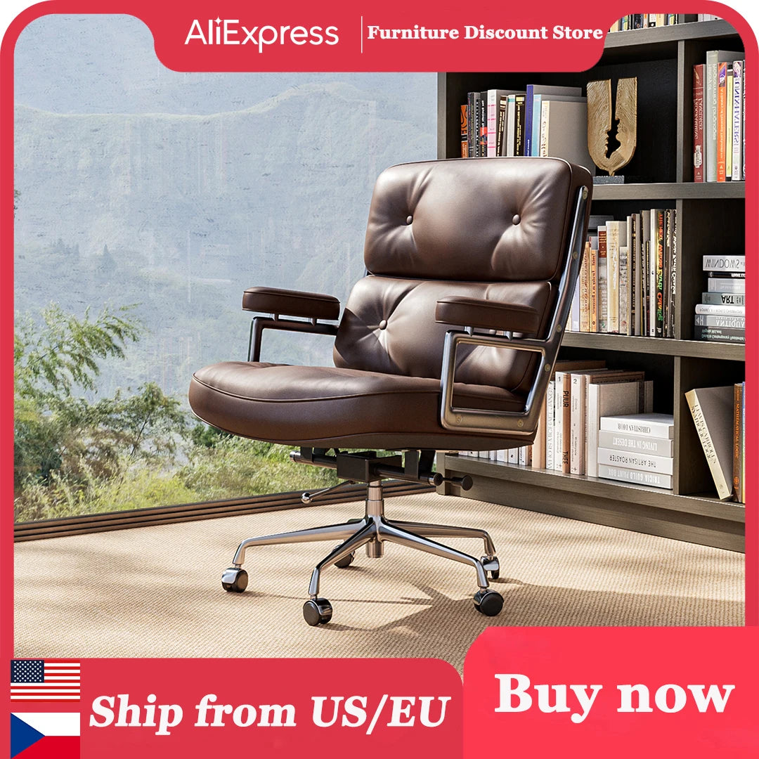 Genuine Leather with Aluminum Arms and Wheels for Support Rolling Swivel