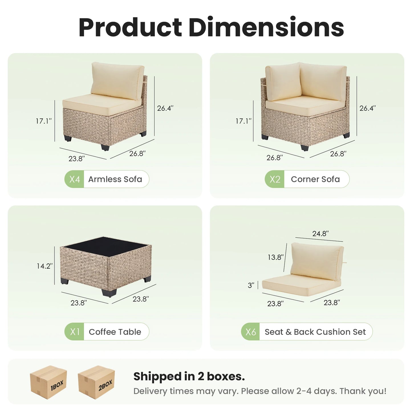 All-Weather Rattan Sectional Sofa with Tempered Glass Table