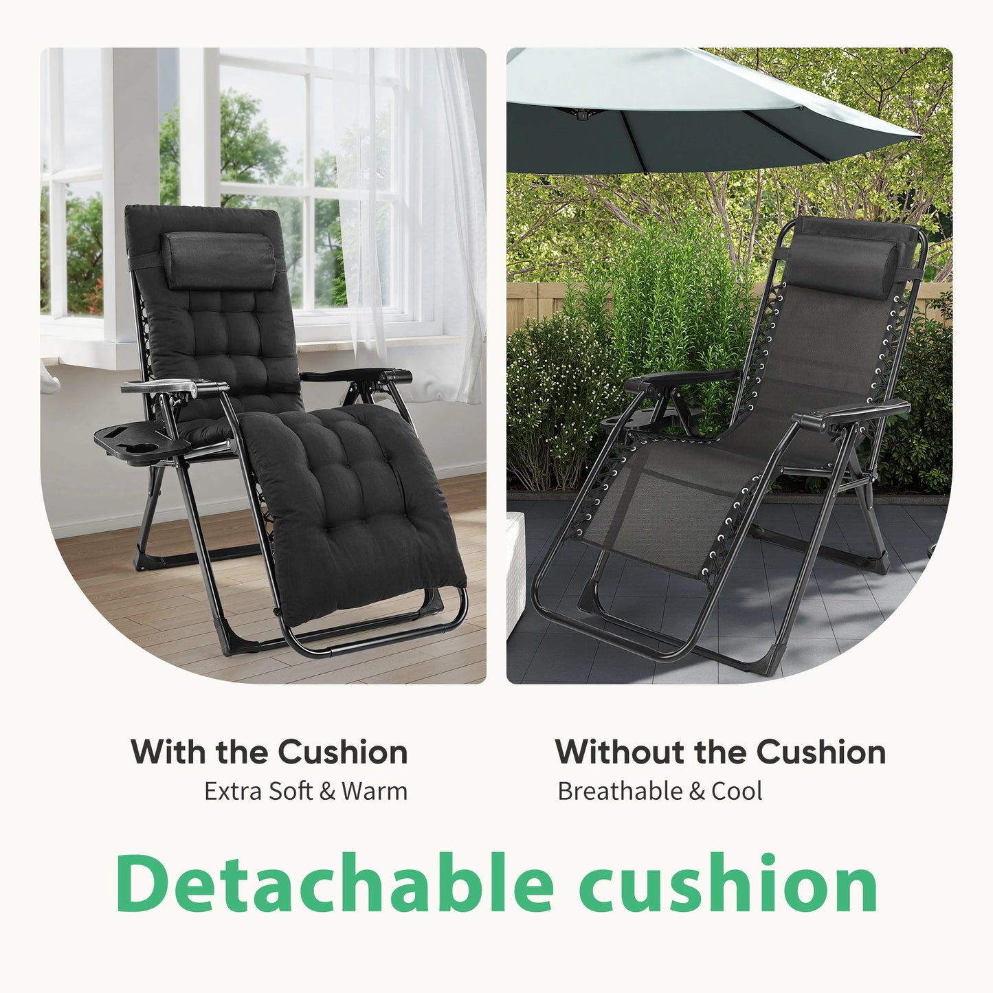 Zero Gravity Lounge Chair with Cup Holder Tray Set