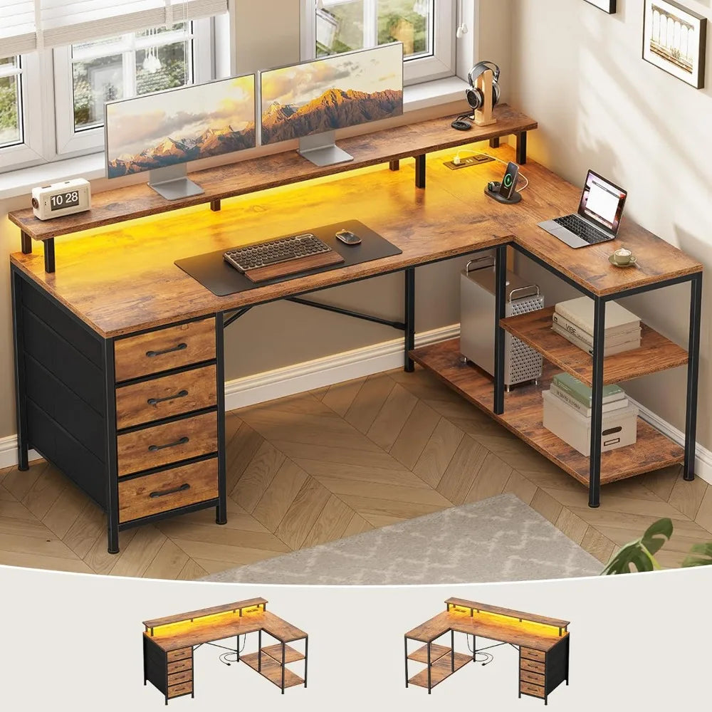 L Shaped Desk with Storage Shelves