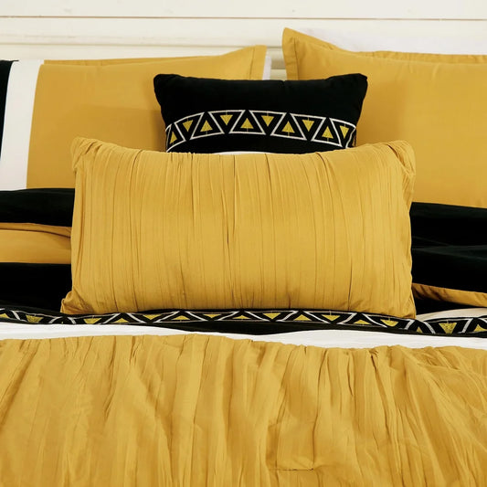 Luxurious Yellow Embroidered Queen Bedding Set