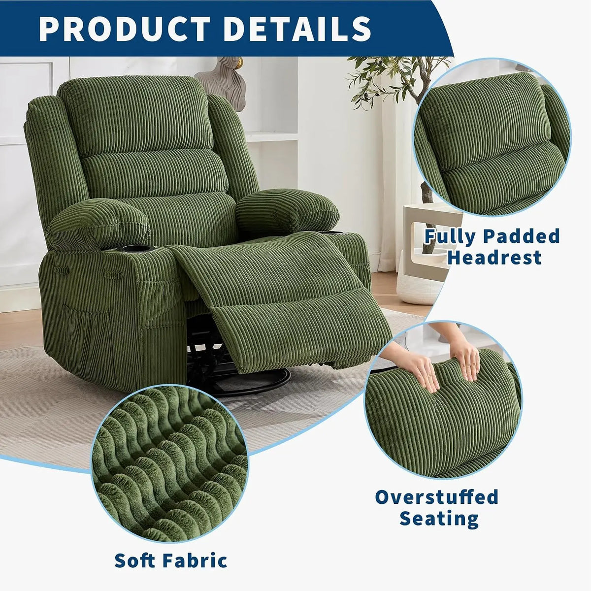 Manual Reclining Chair with Adjustable Headrest