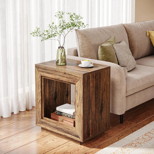 Tiered Square Side Table with Storage Shelf