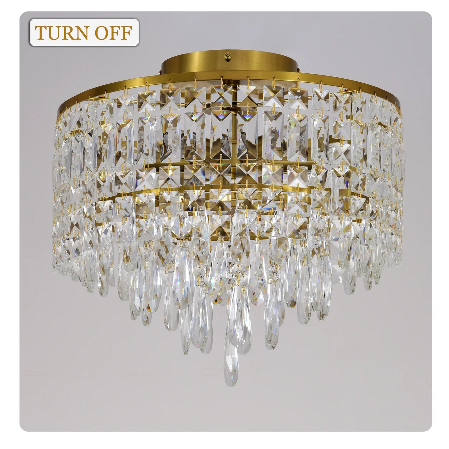 Luxury Gold Crystal Flush Mount Teardrop Crystal Chandelier