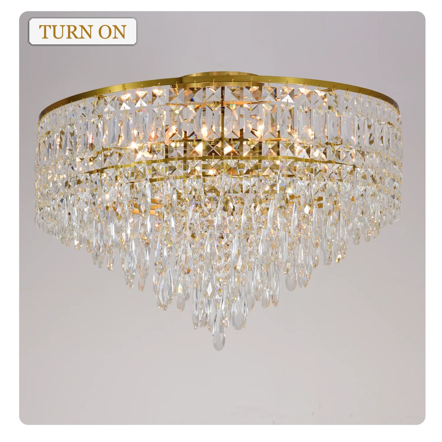 Luxury Gold Crystal Flush Mount Teardrop Crystal Chandelier