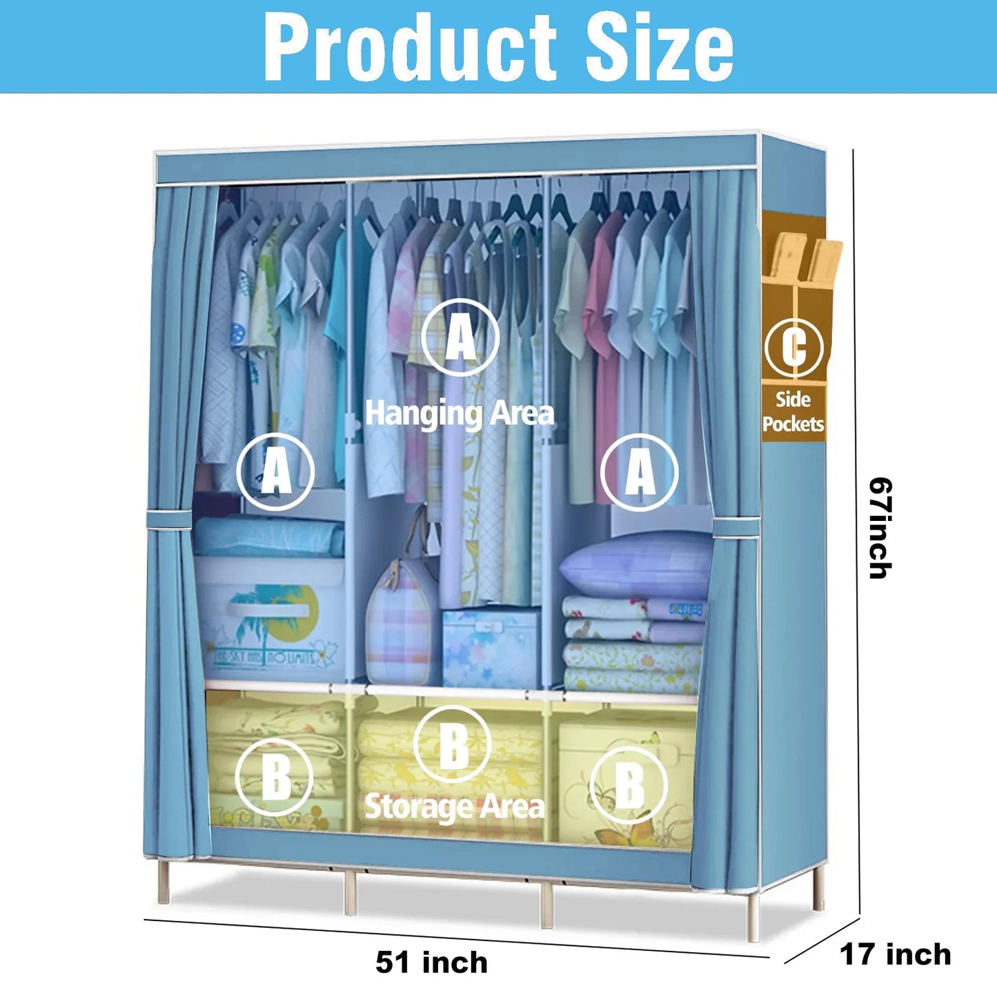 Portable Closet Wardrobe Storage Organizer Rack