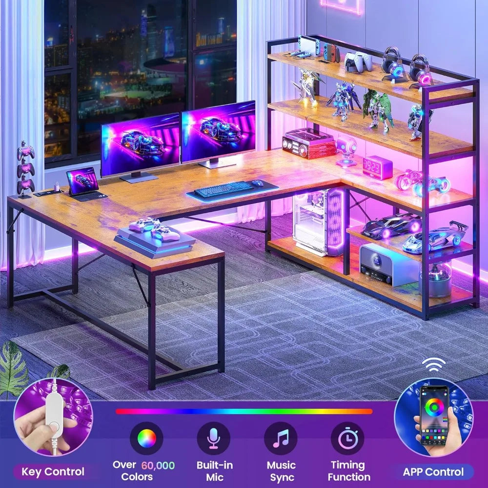 L Shaped Desk with Storage Shelves