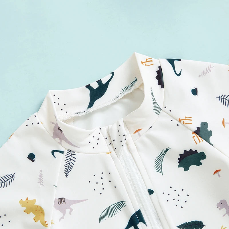 Dinosaur Print Rash Guard Swimsuit Set