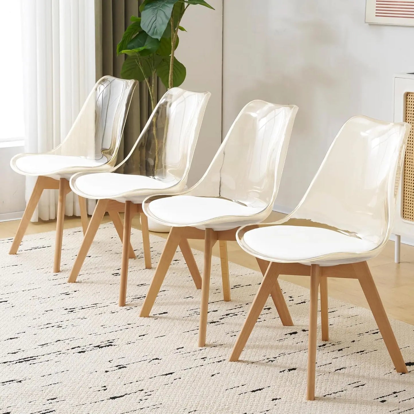 Modern Acrylic Accent Chair with PU Leather Cushions Seat and Wood Legs (Chairs Only)