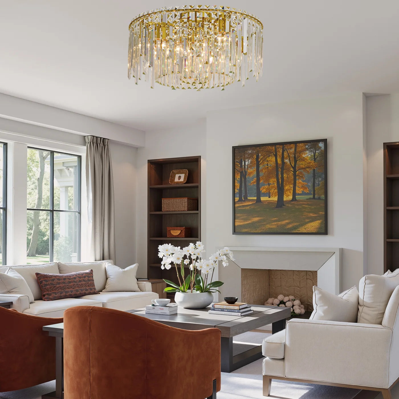 Luxury Gold Crystal Flush Mount Teardrop Crystal Chandelier