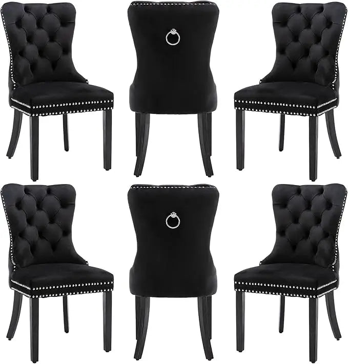 Luxury Velvet Dining Chairs with Wood Legs and Pull Ring