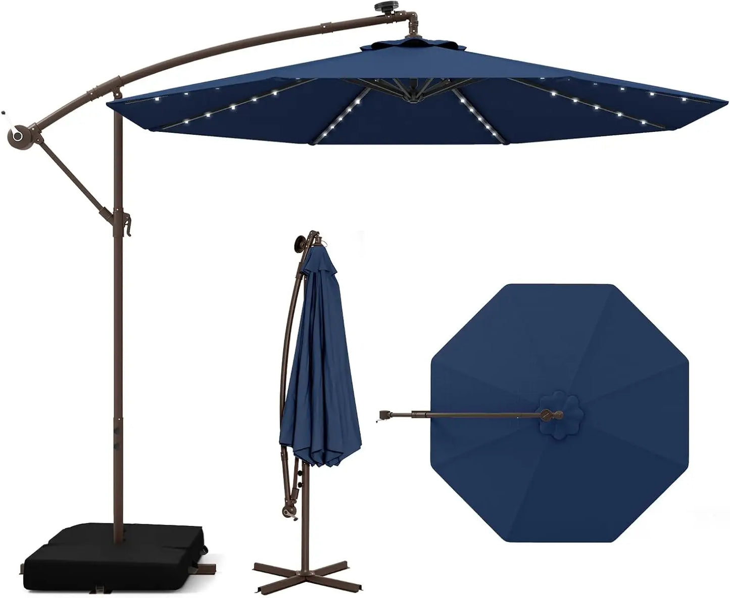 Offset Patio Umbrella with Base Included and Solar LED Lights