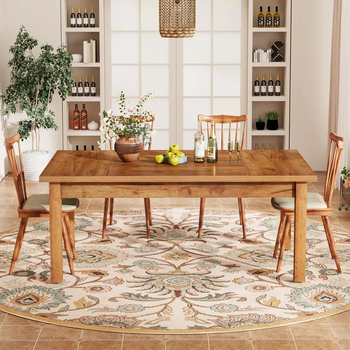 Heavy Duty Large Rectangular Farmhouse Dining Table with Solid Legs