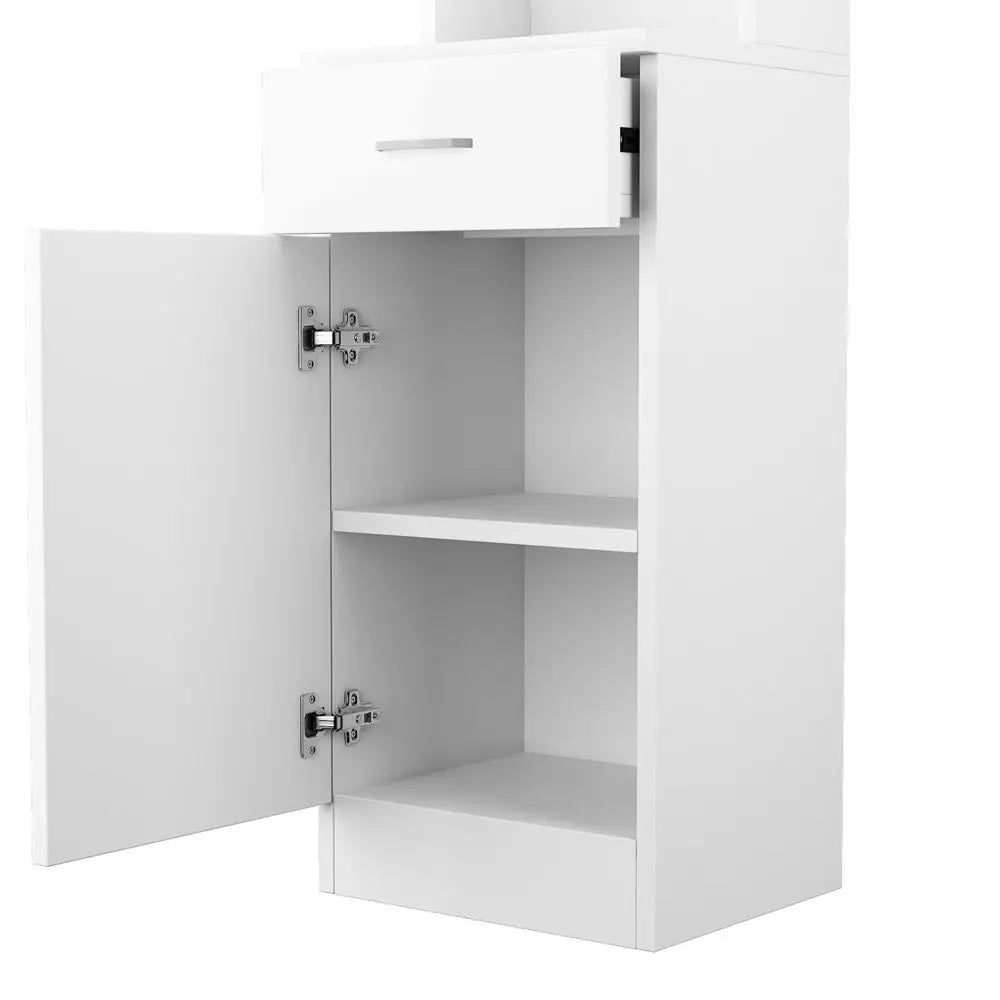 White Panel with One Door One Drawer Three Compartments Riser
