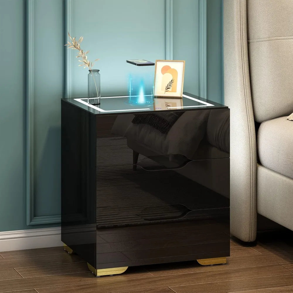 Smart Bedside Table with Adjustable LED Lights