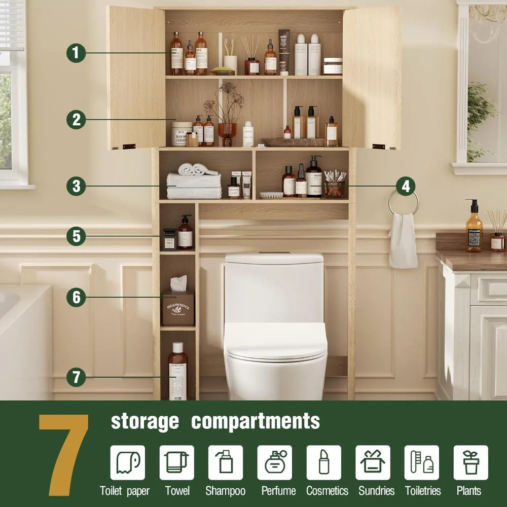 Natural Oak Bathroom Organizer with Fluted Door