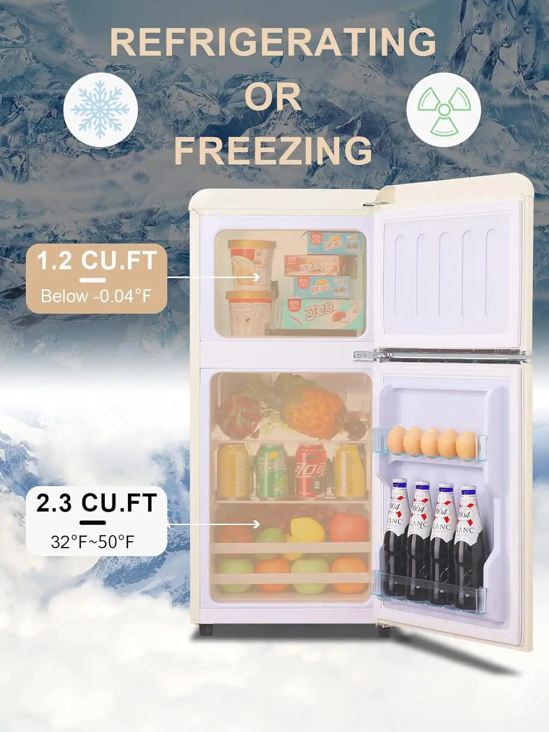 Retro Design Mini Compact Refrigerator with Freezer