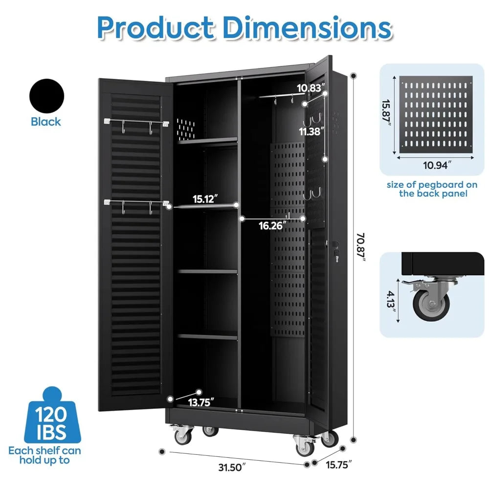 Lockable Metal Storage Cabinet with Wheels