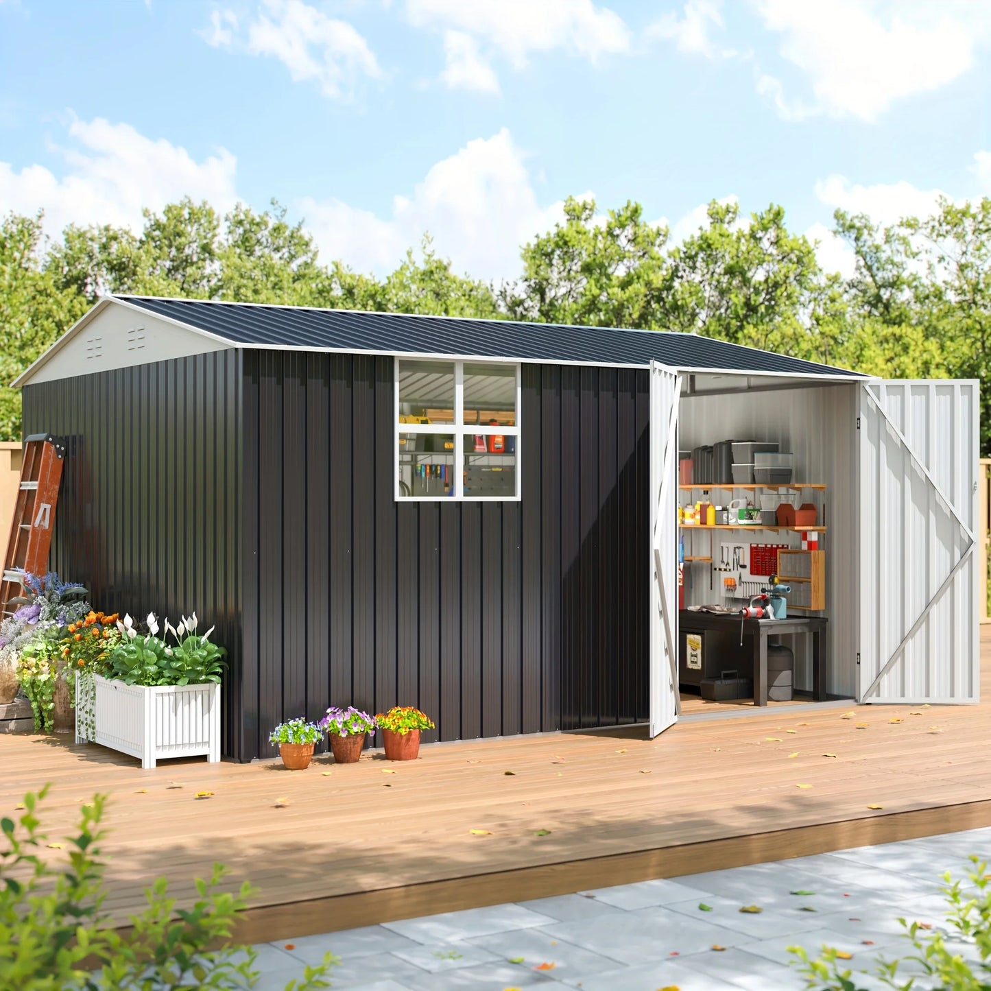 Outdoor Metal Storage Shed with Windows