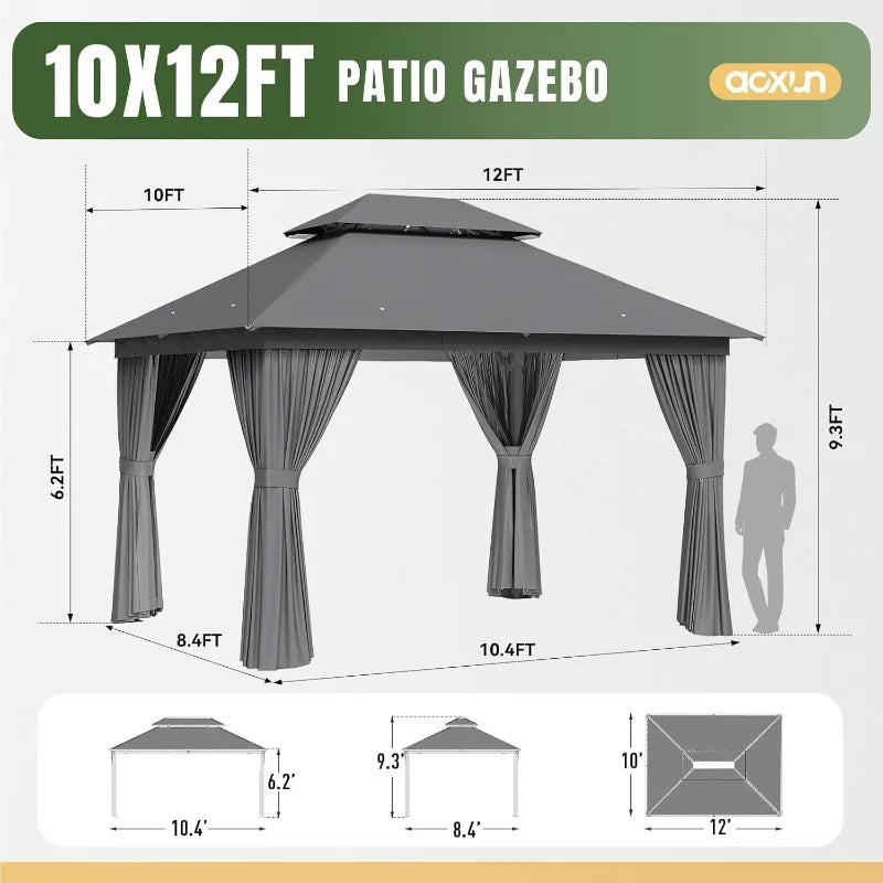 Heavy Duty Metal Frame Canopy with Double Roofs
