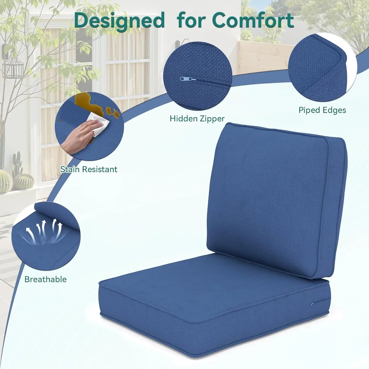 Deep Seat Cushion Set Zippered Removable Cover