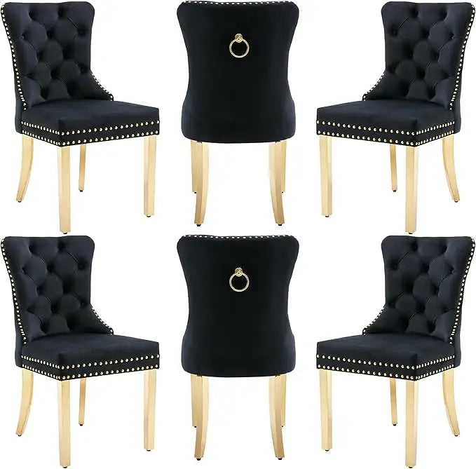 Luxury Velvet Dining Chairs with Wood Legs and Pull Ring