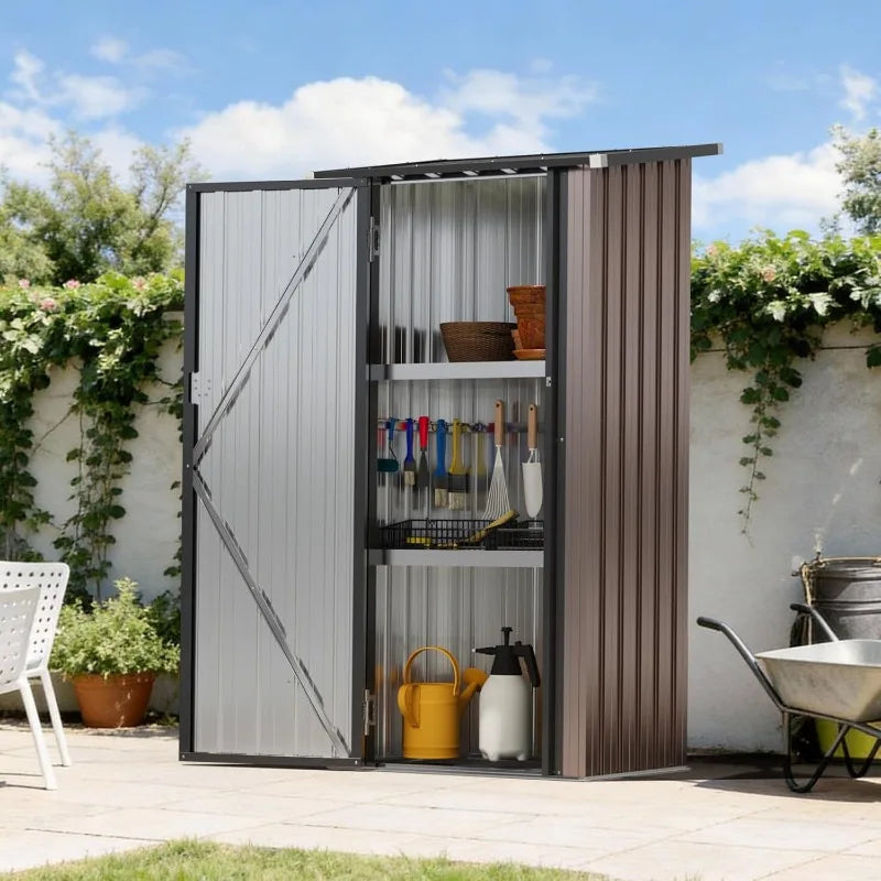 Outdoor Steel Shed Garden Utility Cabinet with Lockable Door Waterproof & Rust-Proof