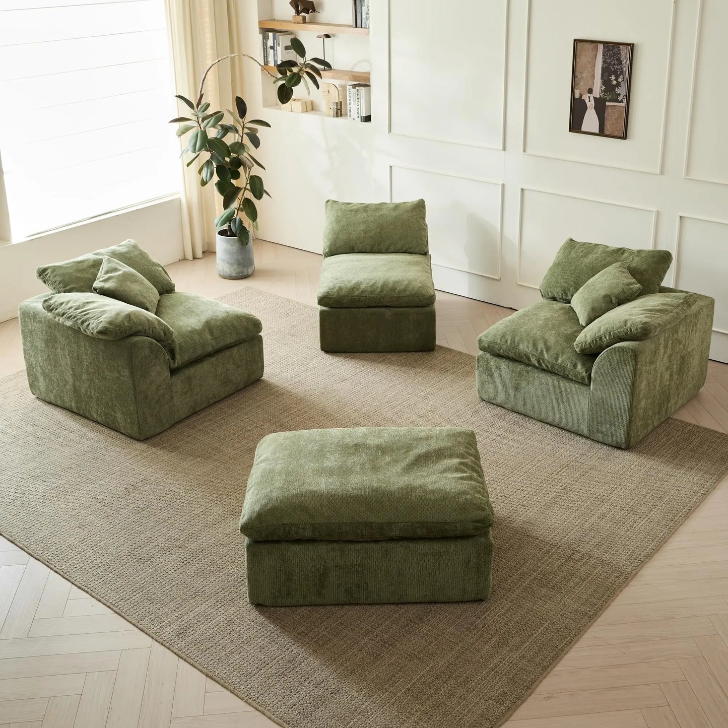 Modern Cloud L-Shaped Oversized Deep Seat Chenille Fabric with Ottoman
