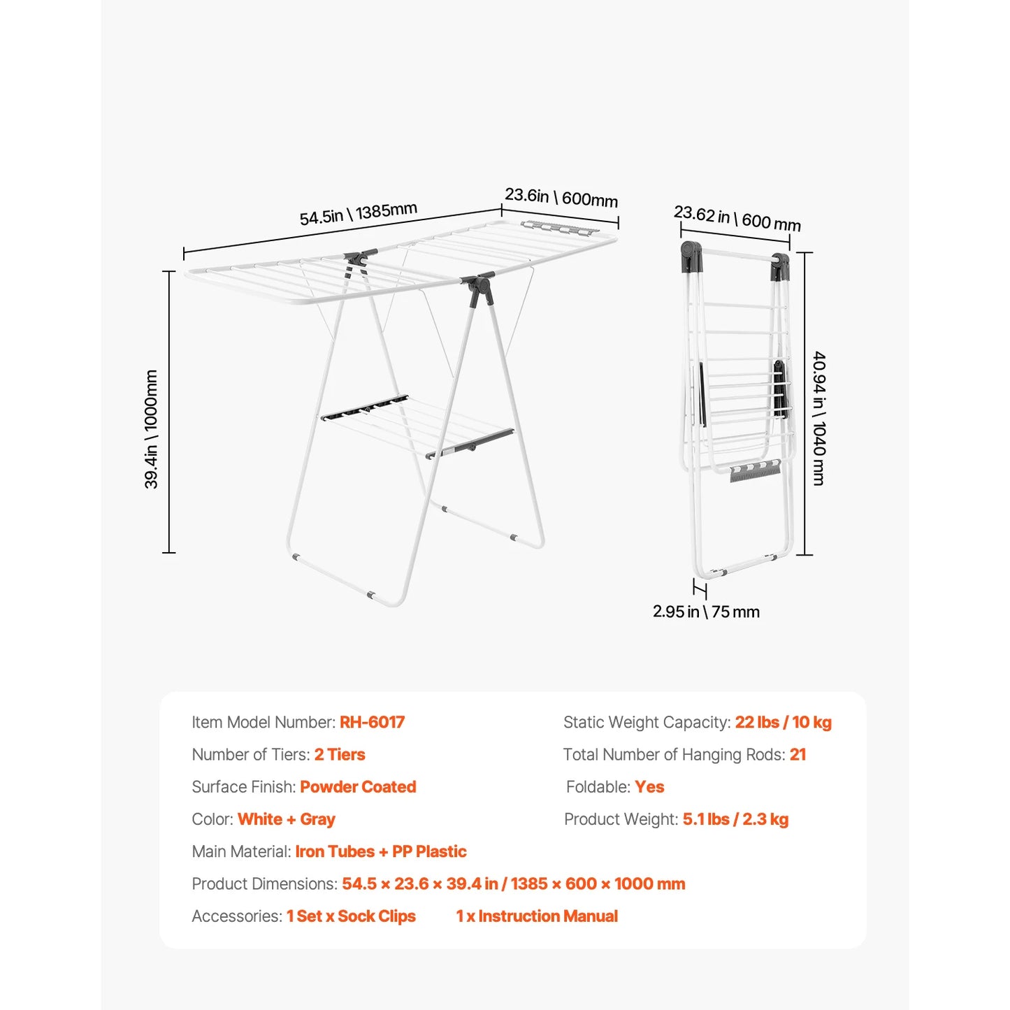 Foldable Laundry Dryer Rack with Sock Clips