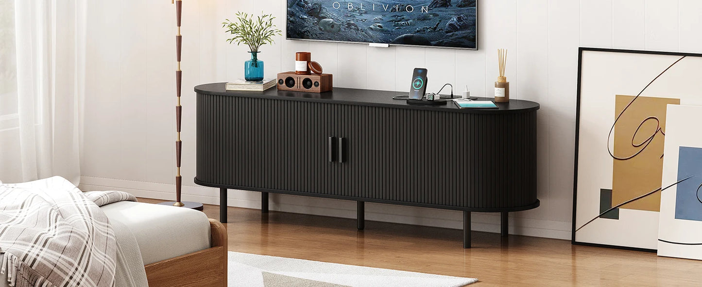 Entertainment Center Table with Sliding Doors