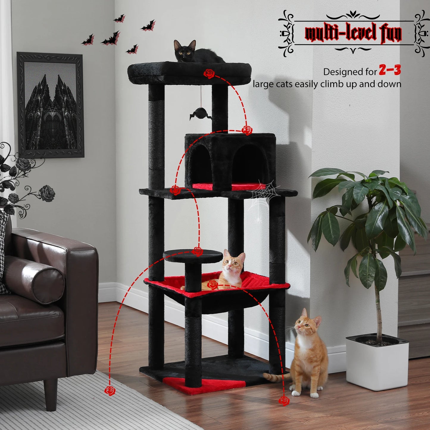 5-Level Cat Tower for Large Cats with Large Hammock