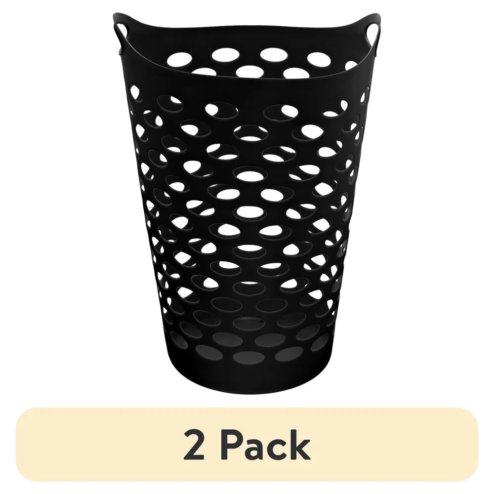 Flexible Laundry Hamper with Carrying Handles Round Shape Durable Plastic