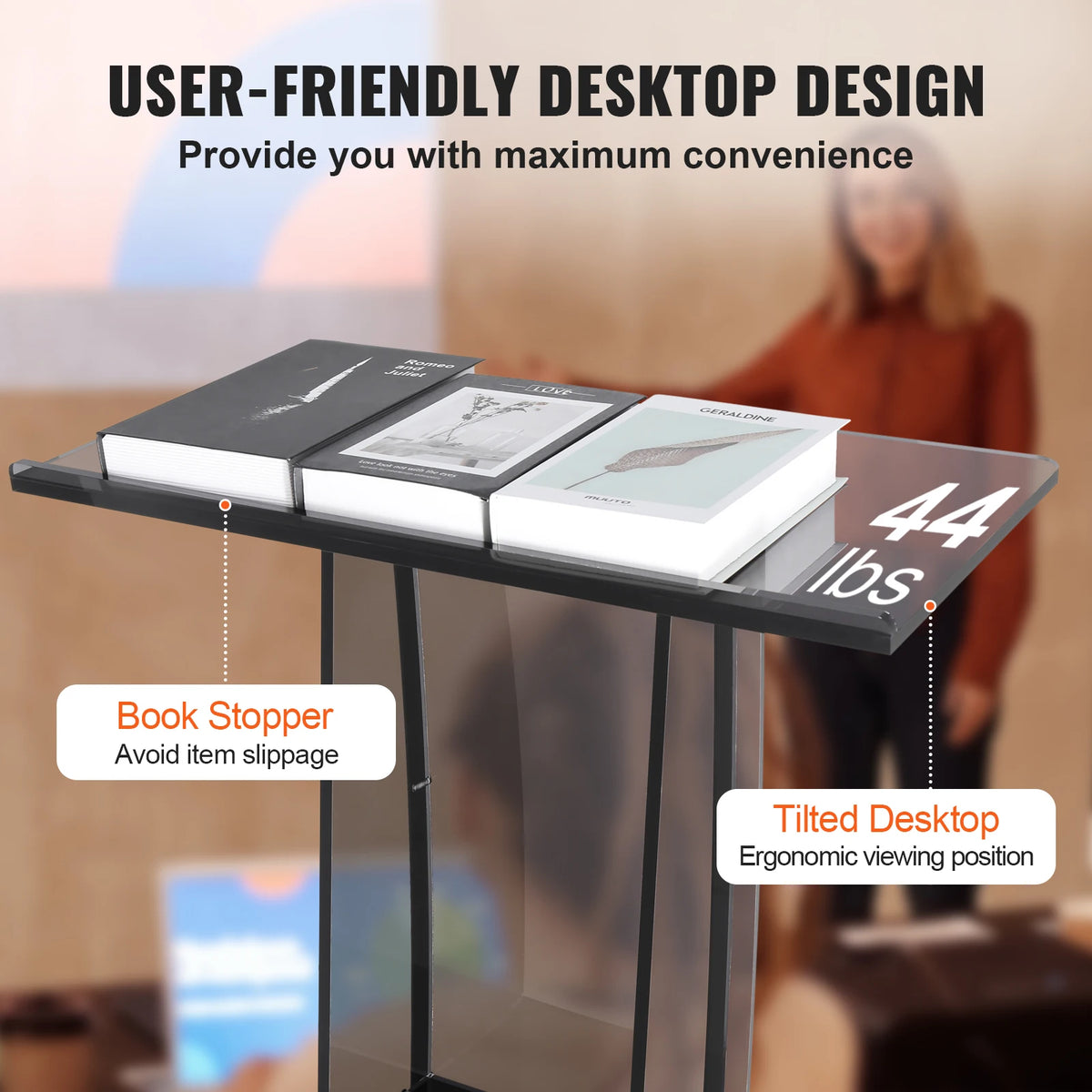 Acrylic Desktop Lecterns w/ Storage Shelf