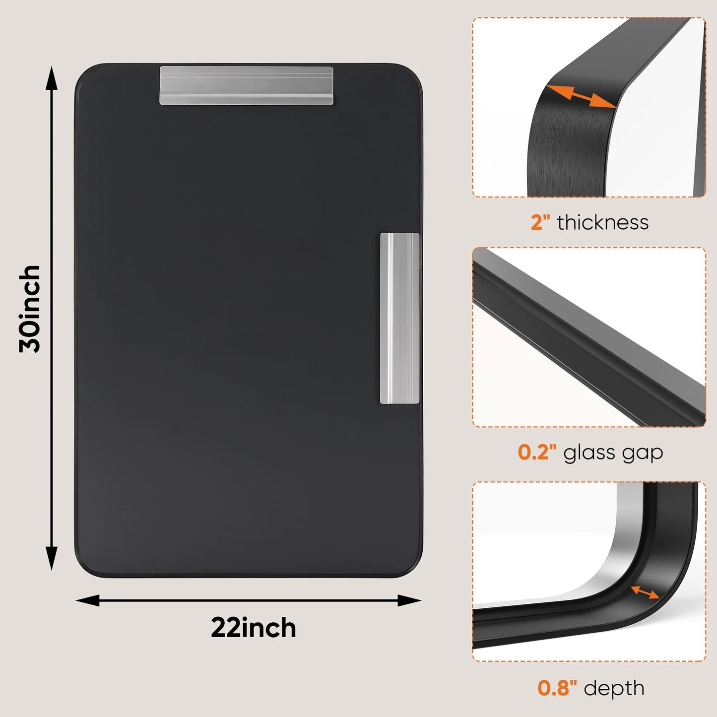 Vanity Rectangle Rounded Corner Tempered Glass Mirror Metal Framed