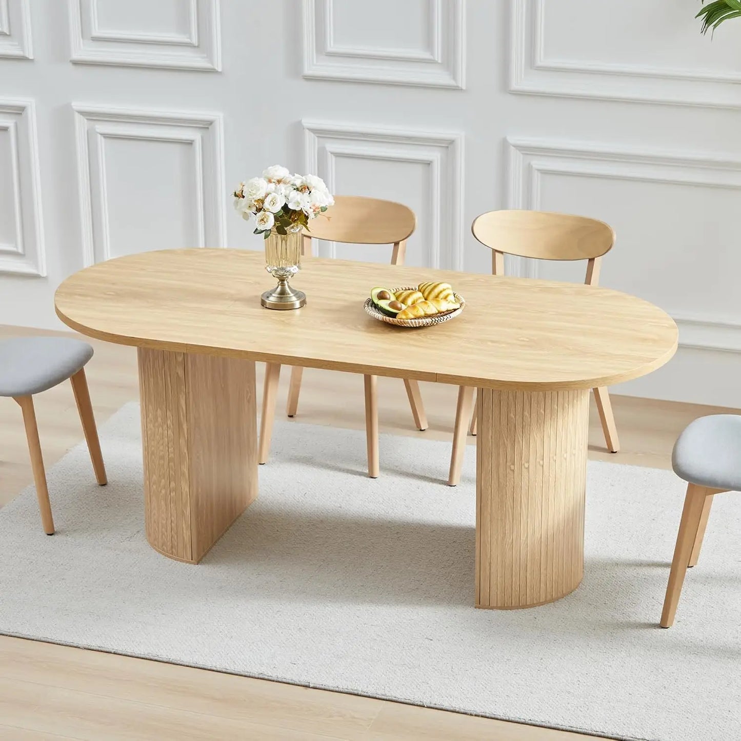 Fluted Base Modern Oval Round Extendable Dining Table