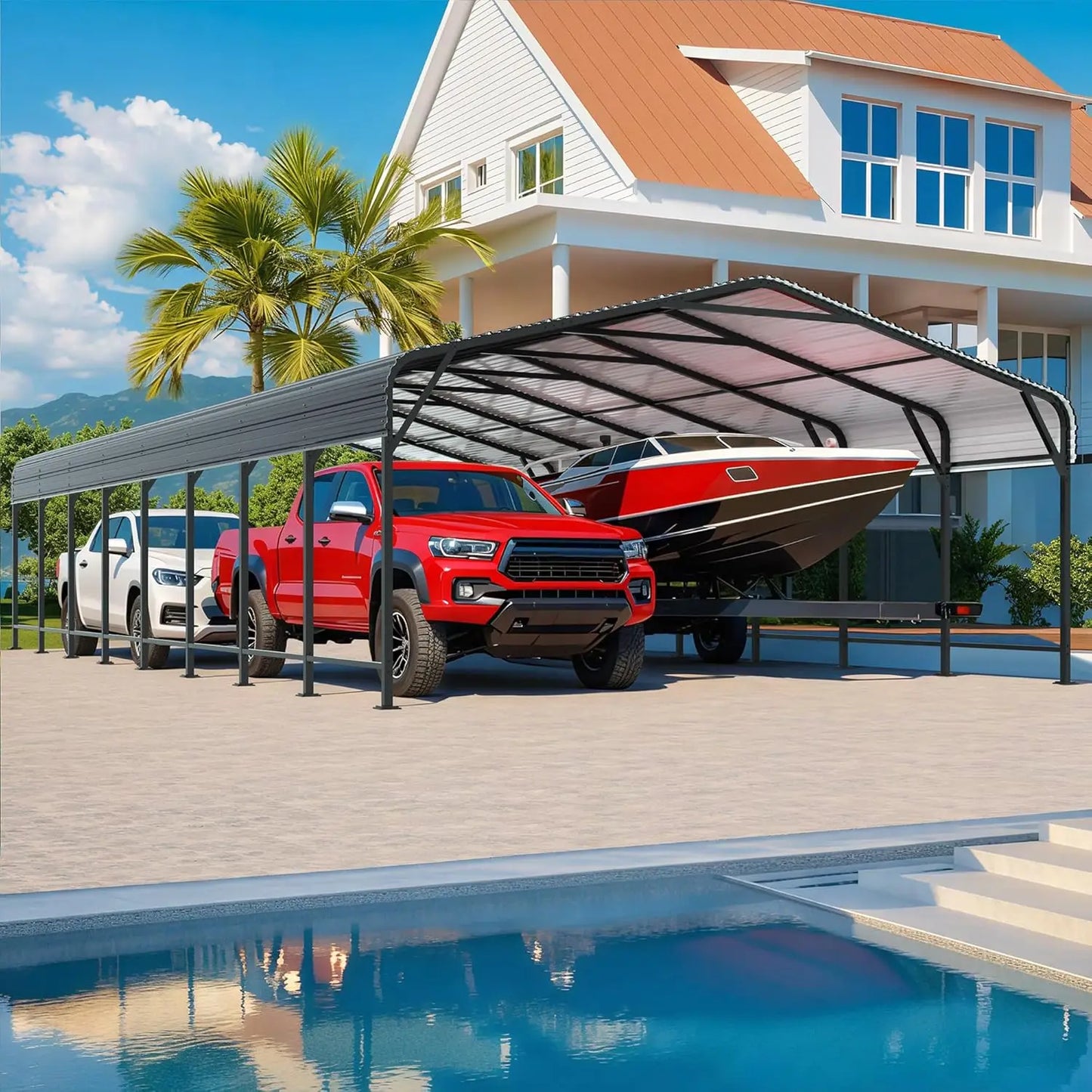 Heavy Duty Multi-Size Metal Carport w/ Enhanced Base