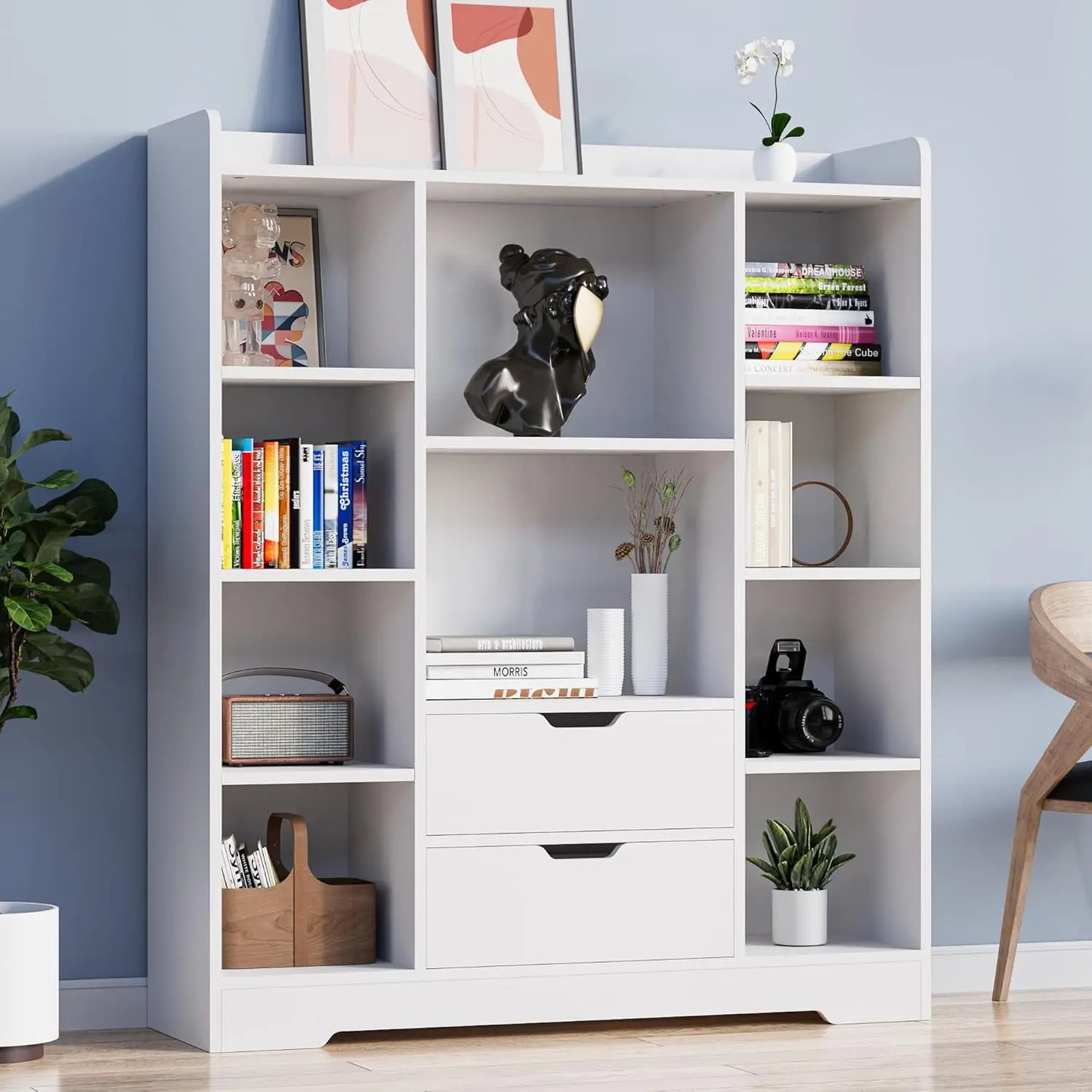 Kids Bookshelf with 2 Drawers and 10 Cubes
