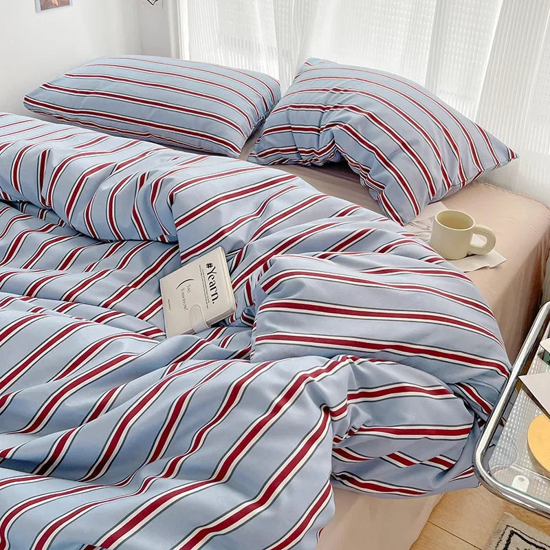 Simple Striped Duvet Cover and Four Piece Bed Sheet Set