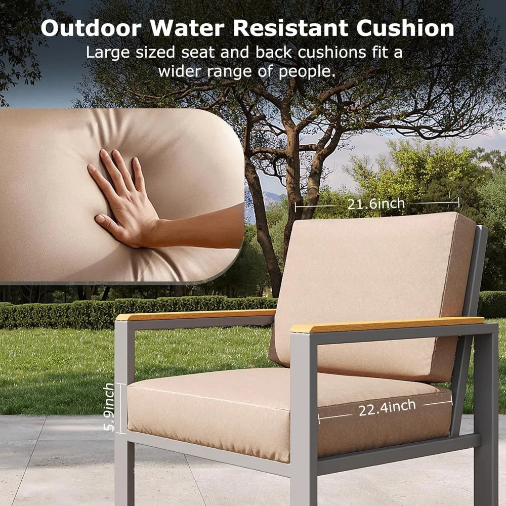 Outdoor Patio Furniture Set with Cushions & Wood-Like Armrests