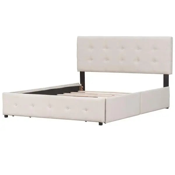 Upholstered Platform Bed/Classic Headboard/4 Drawers/No Box Spring Needed