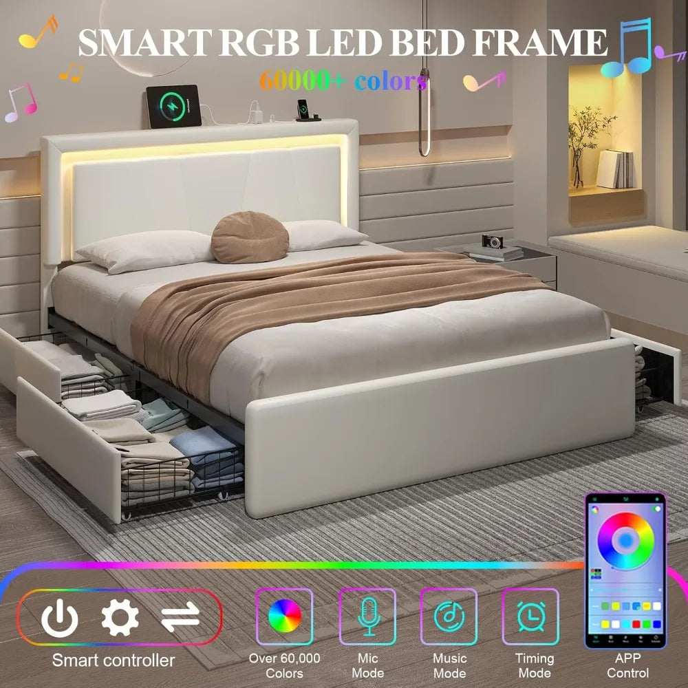 Metal Bed Frame with Adjustable Headboard Built-in Charging