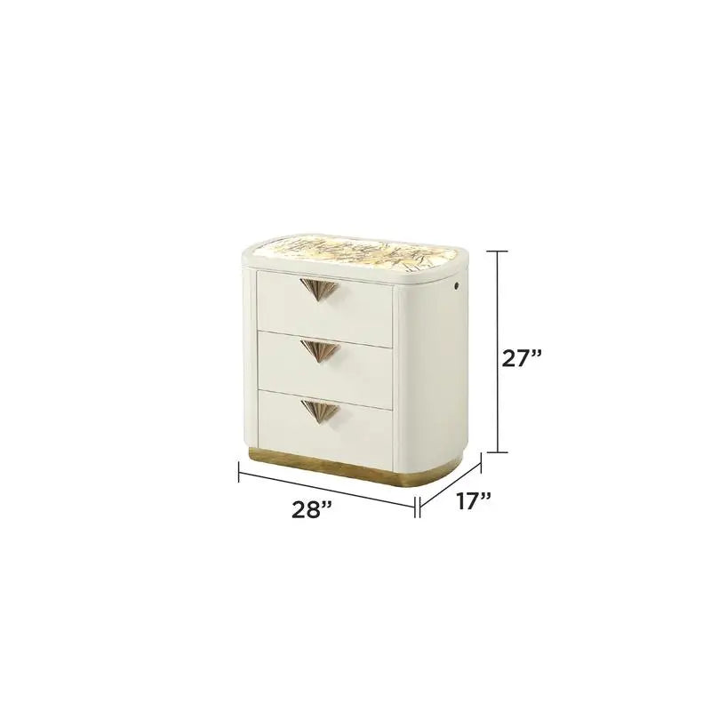 Bedroom Set with Wood Frame and Gold Accents Beige
