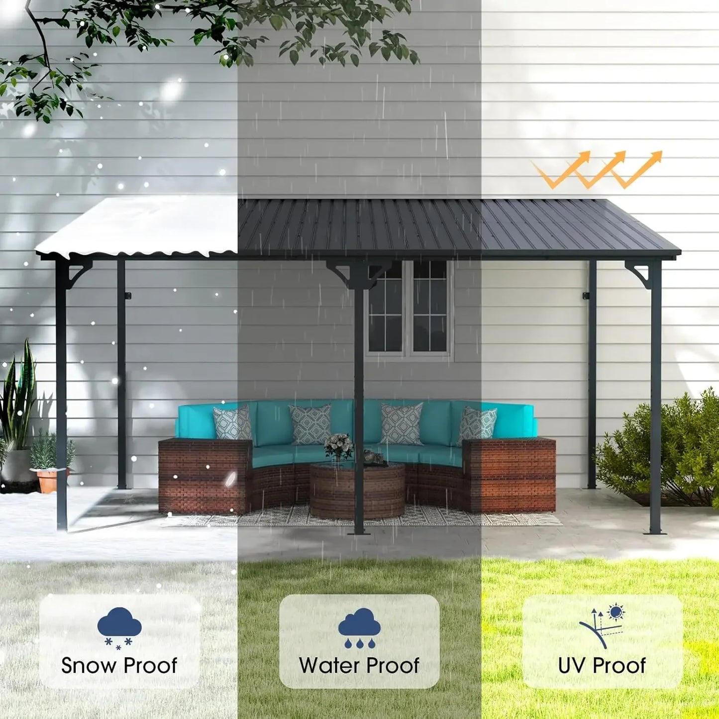 Hard Top Lean to Gazebo Pergola with Roof