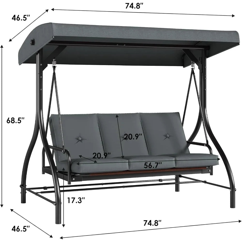 Outdoor Patio Porch Swing with Adjustable Canopy & Backrest