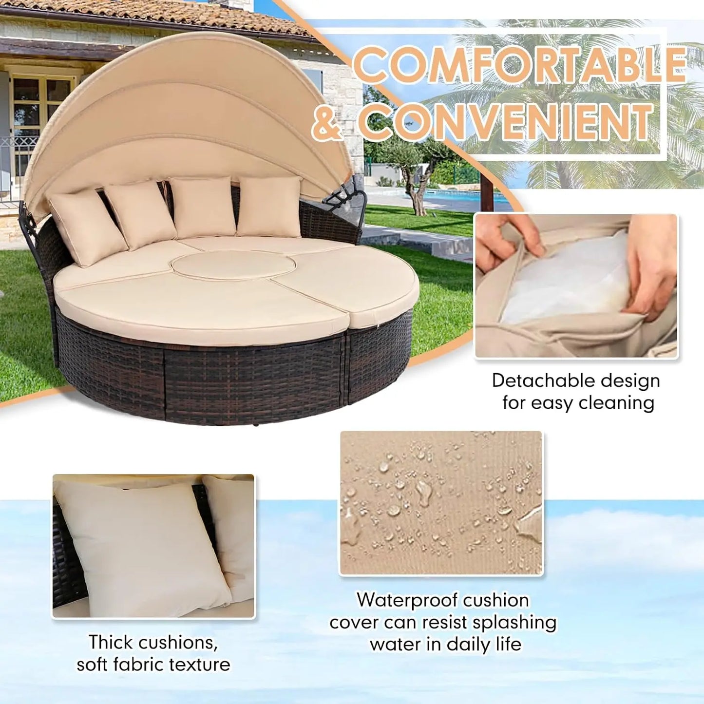 Round Retractable Canopy Daybed