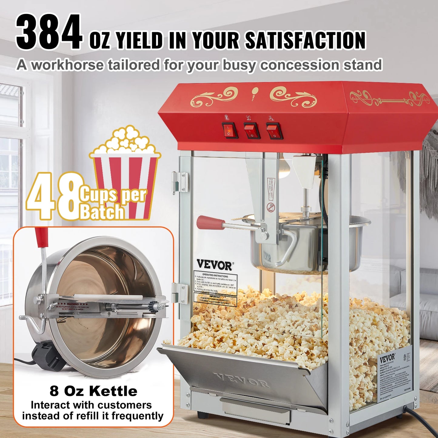 Automatic Electric Popcorn Maker Popper Machine with Scoop Spoon