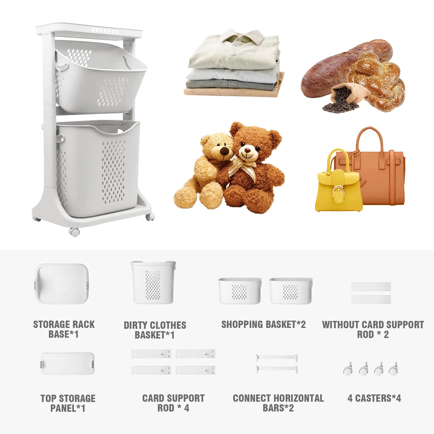Multi-Layer Rolling Plastic Laundry Hamper with Wheels