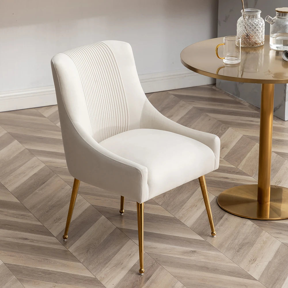 Upholstered Barrel Pleated Side Accent Modern Velvet Dining Chairs Set