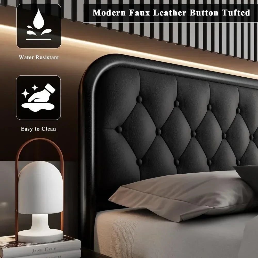 Heavy Duty Faux Leather Headboard King Size Bed Frame
